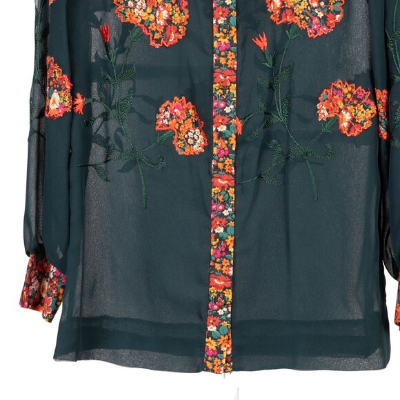 VTG Sheer Tunic Blouse 6 Floral Embroidered 70s Sash Tie Fairy Whimsy Lagenlook - Picture 7 of 10